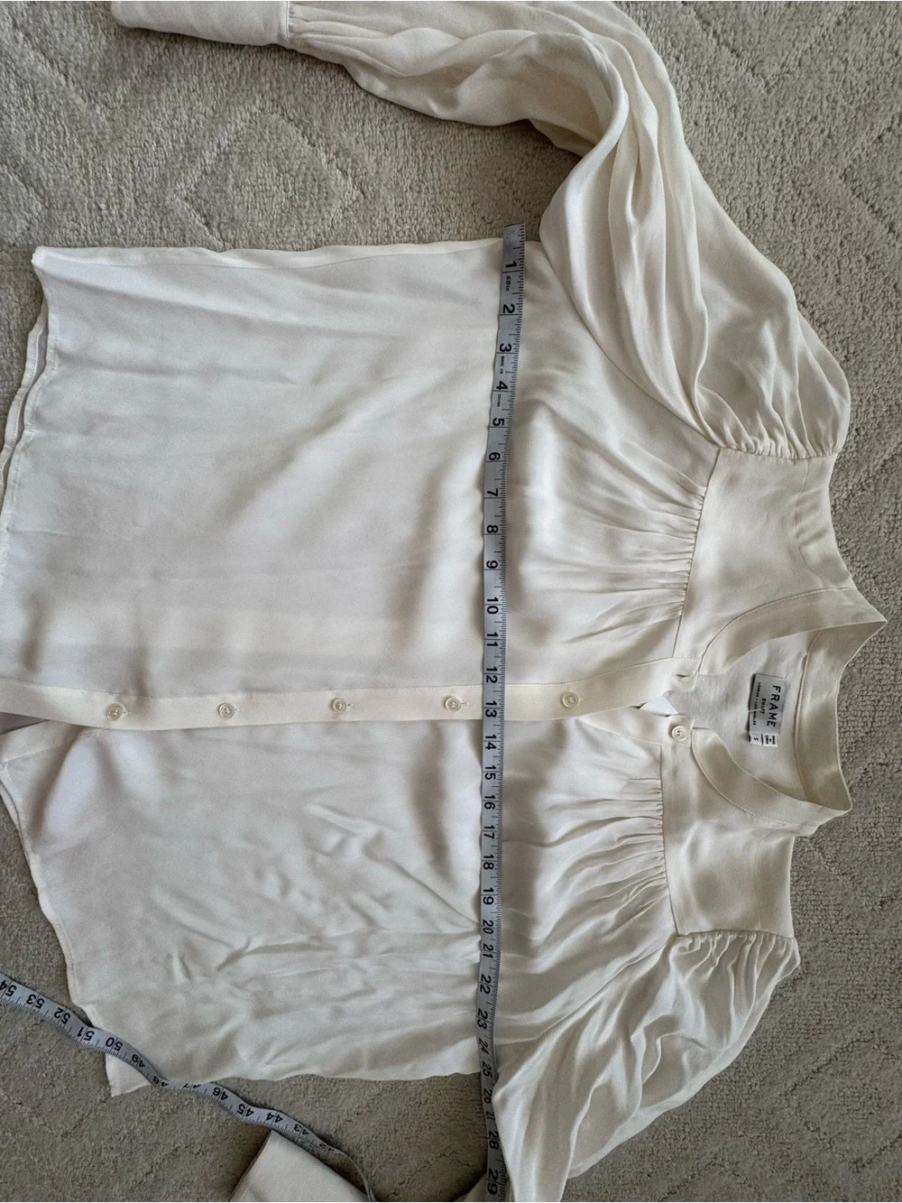Frame Denim Ivory Pleated Band-Collar Button-Down Chloe Silk Blouse/ S/ NWT - Picture 14 of 14